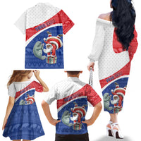 Personalized Cape Verde Christmas Family Matching Off The Shoulder Long Sleeve Dress and Hawaiian Shirt Black Santa Clause With The Manatee - Wonder Print Shop