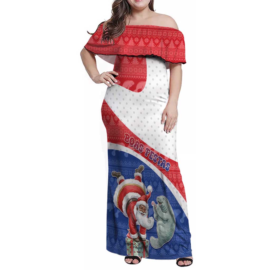 Personalized Cape Verde Christmas Family Matching Off Shoulder Maxi Dress and Hawaiian Shirt Black Santa Clause With The Manatee - Wonder Print Shop