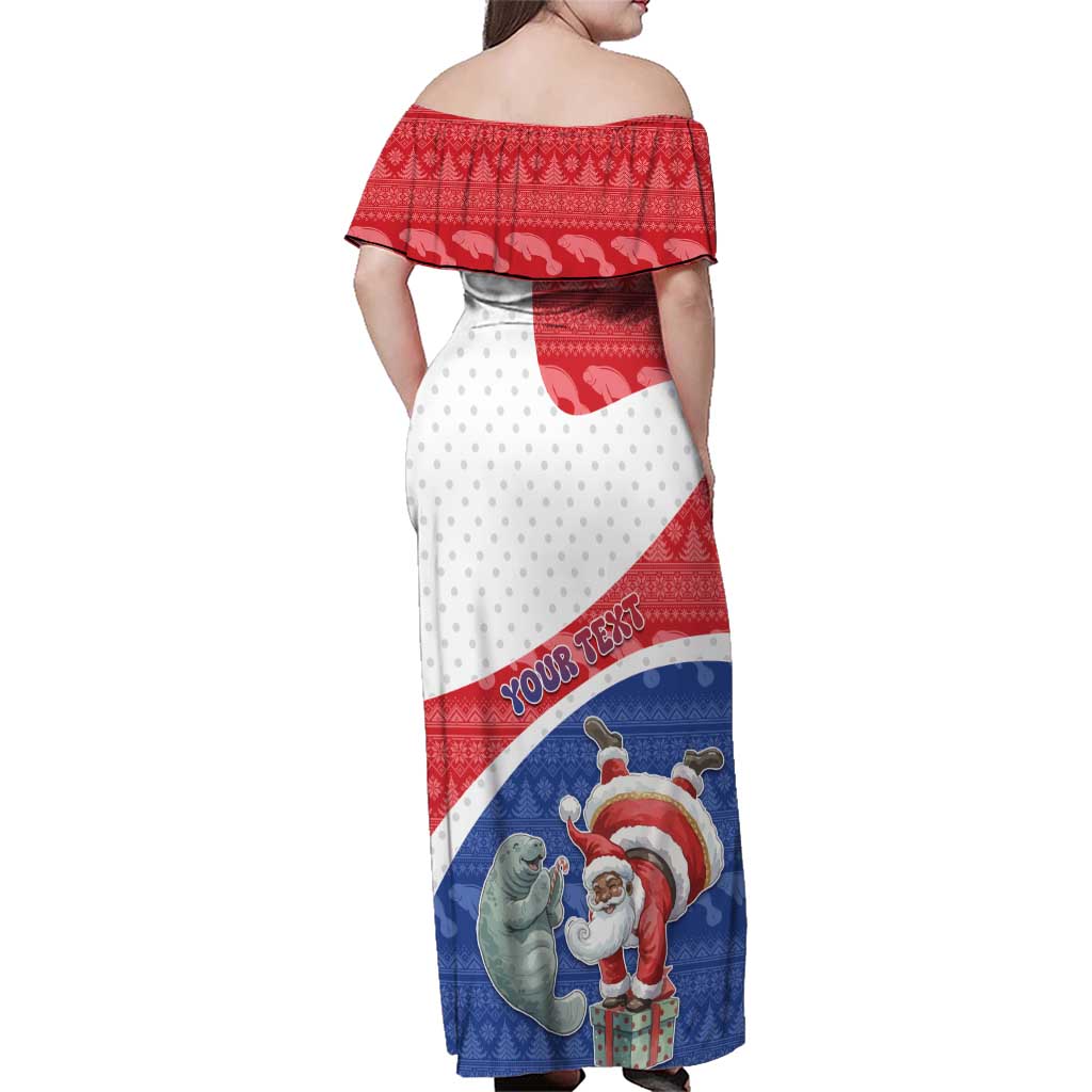Personalized Cape Verde Christmas Family Matching Off Shoulder Maxi Dress and Hawaiian Shirt Black Santa Clause With The Manatee - Wonder Print Shop
