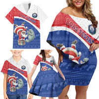 Personalized Cape Verde Christmas Family Matching Off Shoulder Short Dress and Hawaiian Shirt Black Santa Clause With The Manatee - Wonder Print Shop