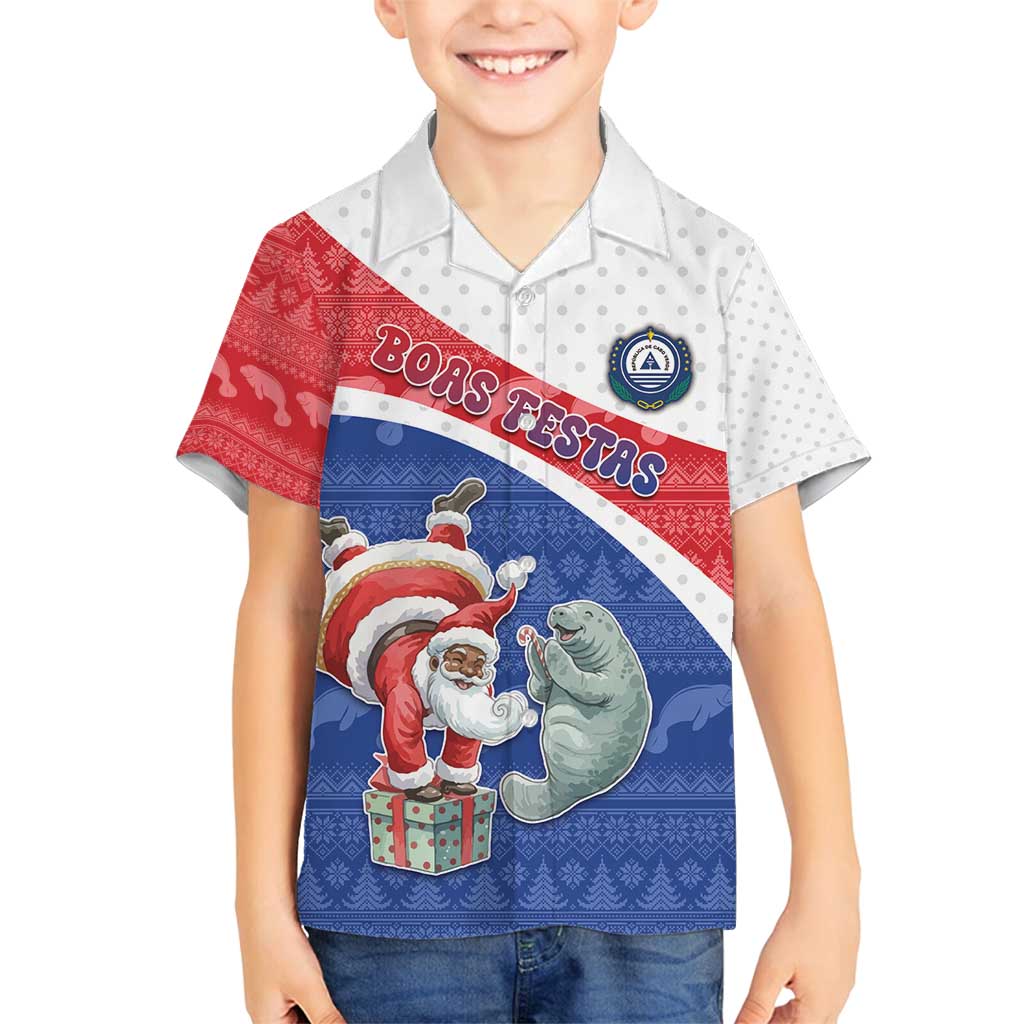 Personalized Cape Verde Christmas Family Matching Off Shoulder Short Dress and Hawaiian Shirt Black Santa Clause With The Manatee - Wonder Print Shop