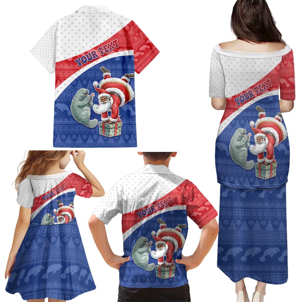 Personalized Cape Verde Christmas Family Matching Puletasi and Hawaiian Shirt Black Santa Clause With The Manatee - Wonder Print Shop