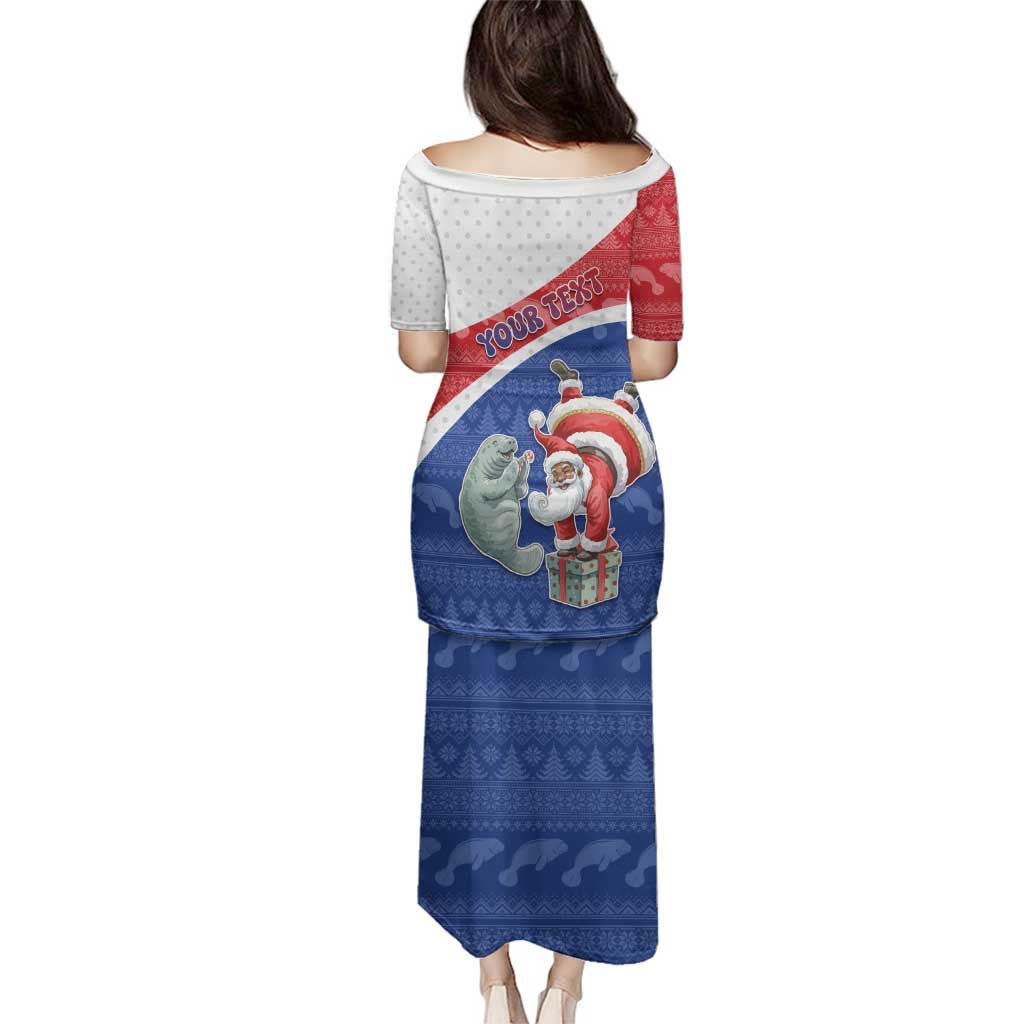 Personalized Cape Verde Christmas Family Matching Puletasi and Hawaiian Shirt Black Santa Clause With The Manatee - Wonder Print Shop