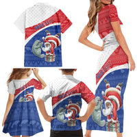 Personalized Cape Verde Christmas Family Matching Short Sleeve Bodycon Dress and Hawaiian Shirt Black Santa Clause With The Manatee - Wonder Print Shop