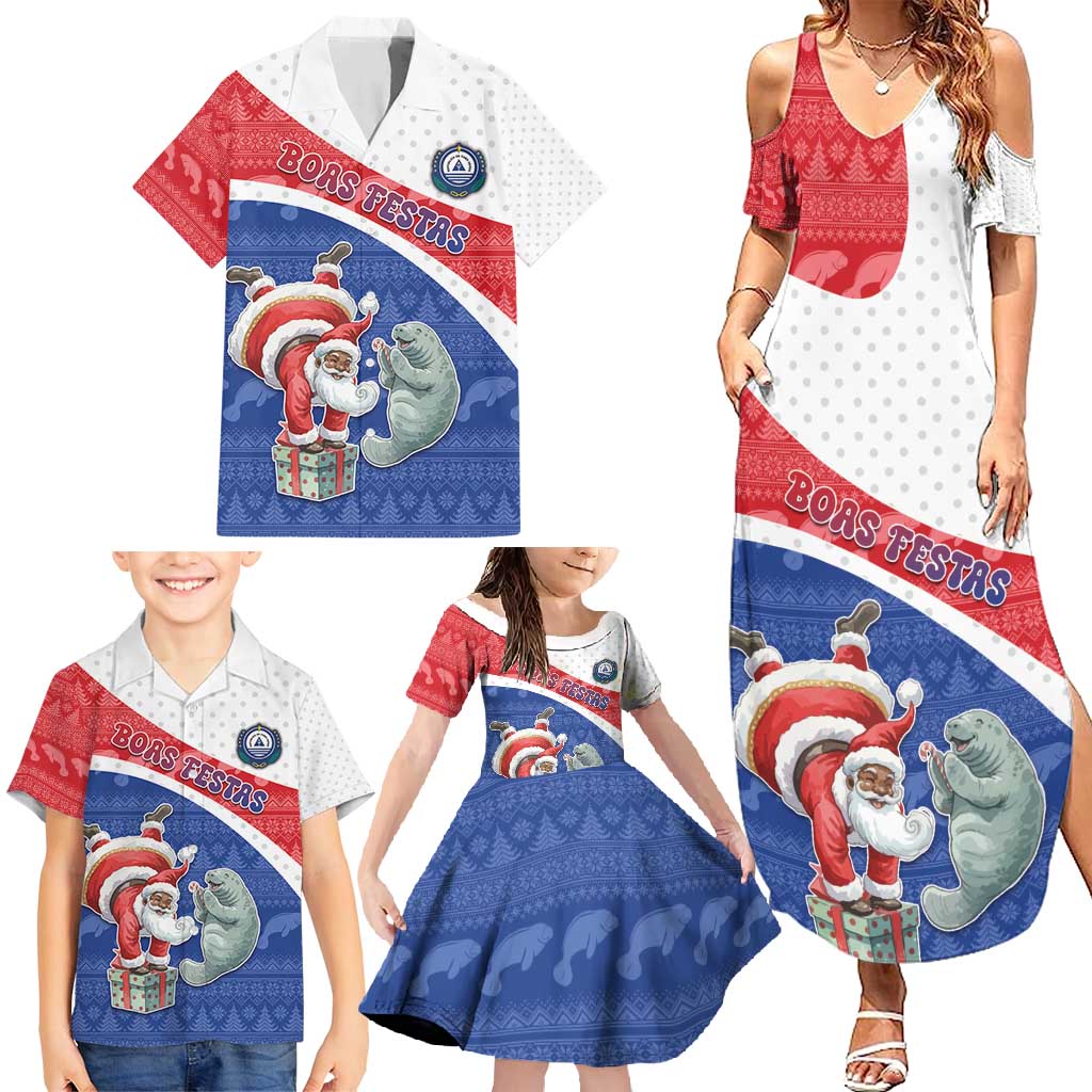 Personalized Cape Verde Christmas Family Matching Summer Maxi Dress and Hawaiian Shirt Black Santa Clause With The Manatee - Wonder Print Shop