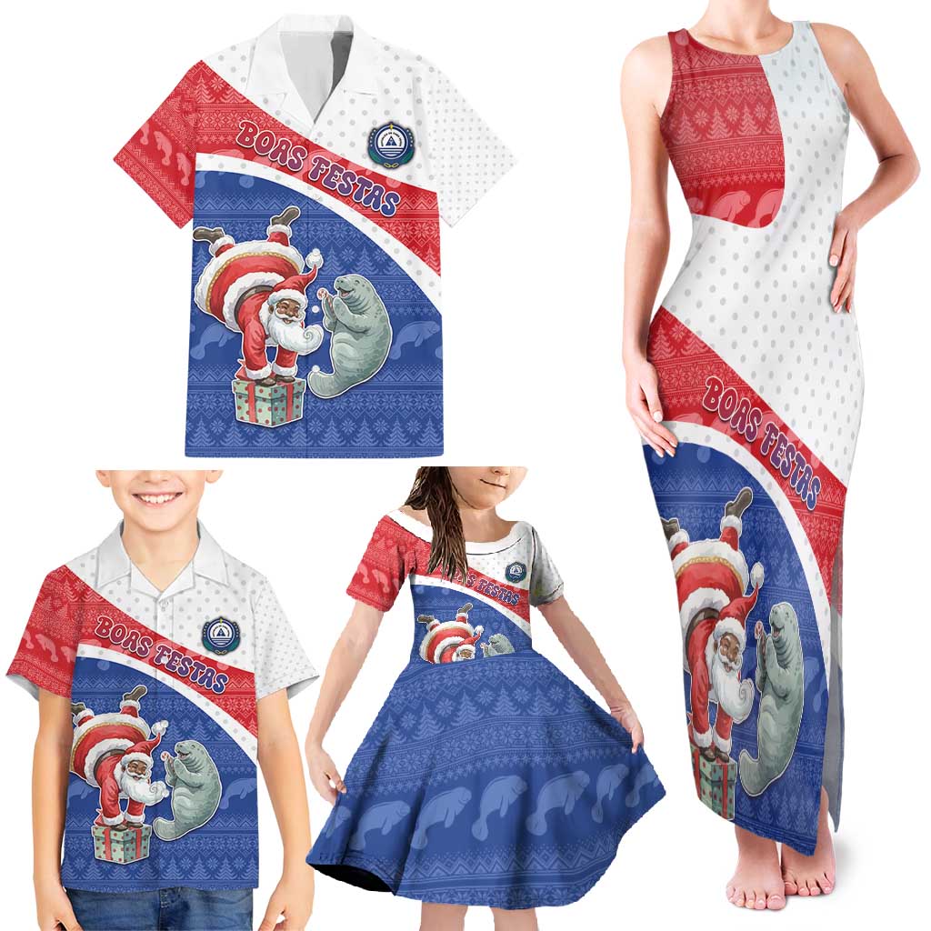 Personalized Cape Verde Christmas Family Matching Tank Maxi Dress and Hawaiian Shirt Black Santa Clause With The Manatee - Wonder Print Shop