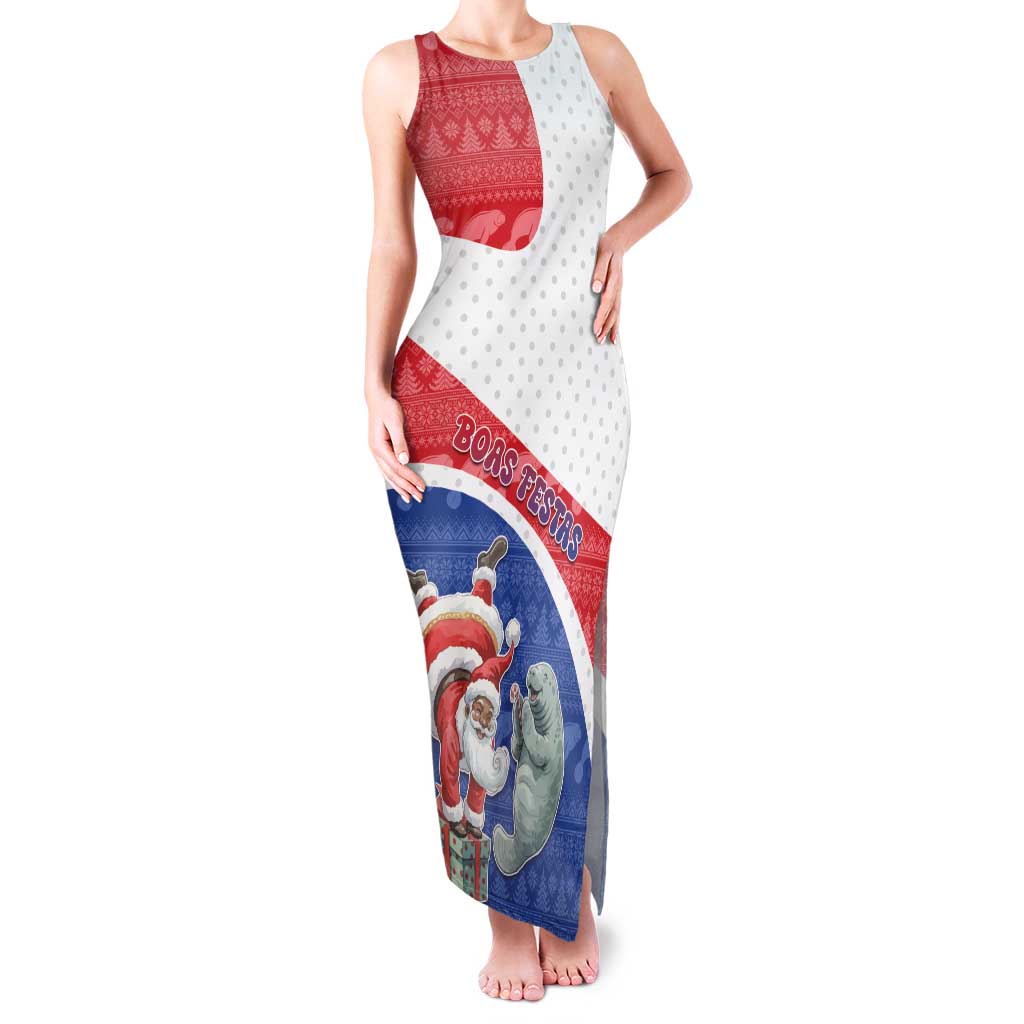 Personalized Cape Verde Christmas Family Matching Tank Maxi Dress and Hawaiian Shirt Black Santa Clause With The Manatee - Wonder Print Shop