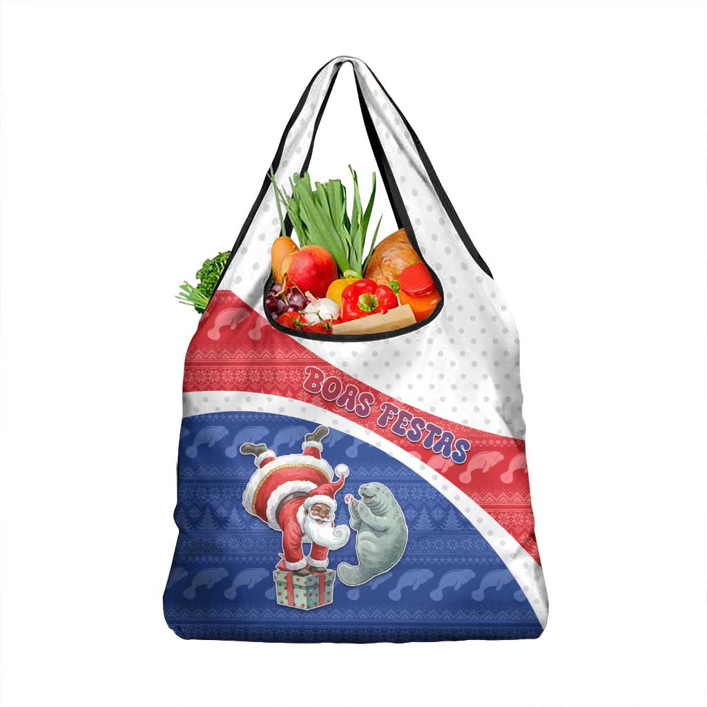 Cape Verde Christmas Grocery Bag Black Santa Clause With The Manatee - Wonder Print Shop