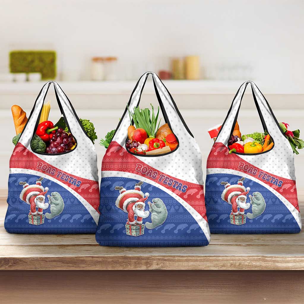 Cape Verde Christmas Grocery Bag Black Santa Clause With The Manatee - Wonder Print Shop