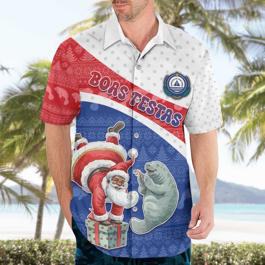 Personalized Cape Verde Christmas Hawaiian Shirt Black Santa Clause With The Manatee - Wonder Print Shop