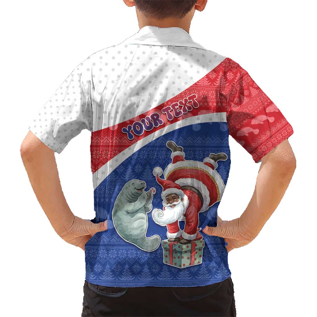Personalized Cape Verde Christmas Hawaiian Shirt Black Santa Clause With The Manatee - Wonder Print Shop