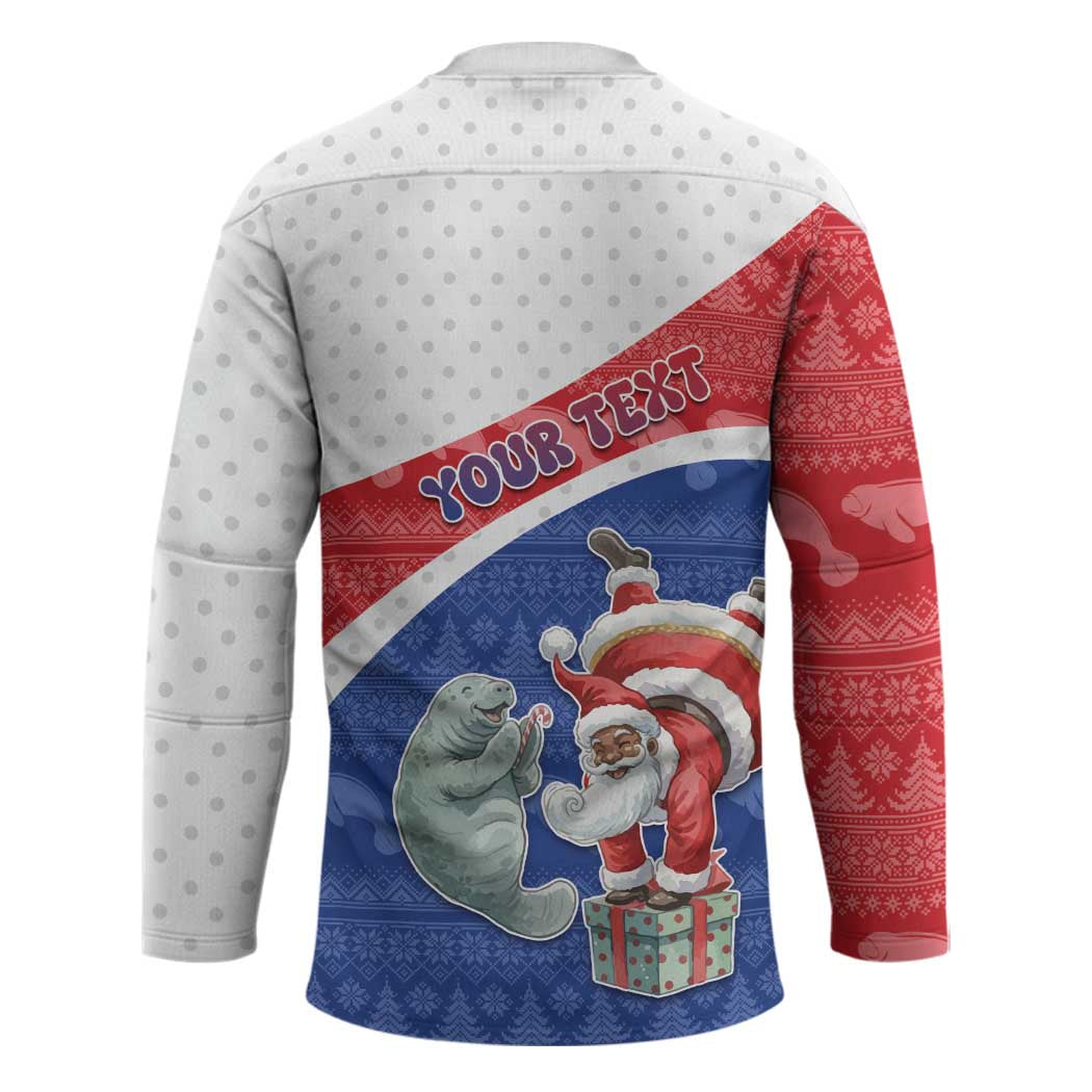 Personalized Cape Verde Christmas Hockey Jersey Black Santa Clause With The Manatee - Wonder Print Shop