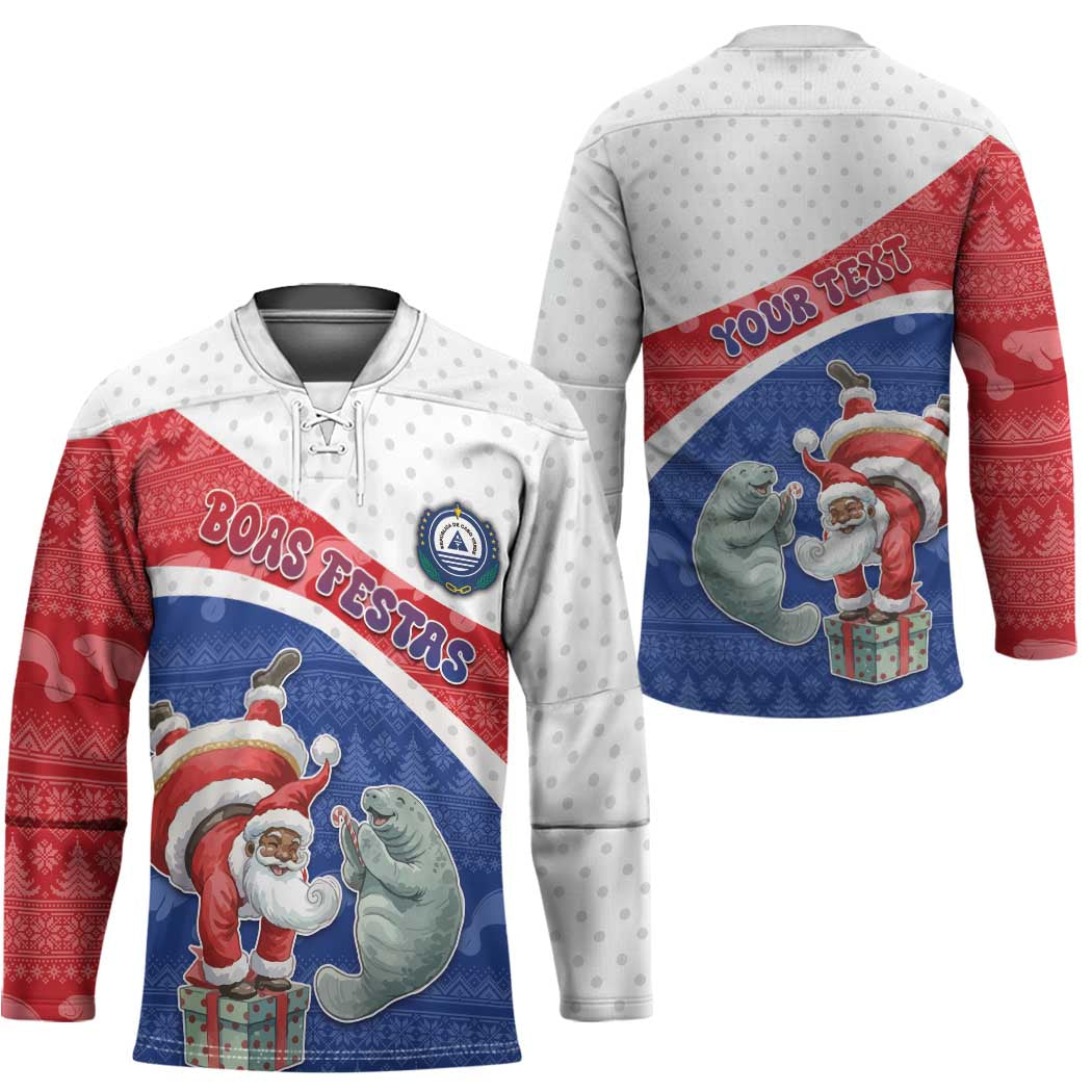 Personalized Cape Verde Christmas Hockey Jersey Black Santa Clause With The Manatee - Wonder Print Shop