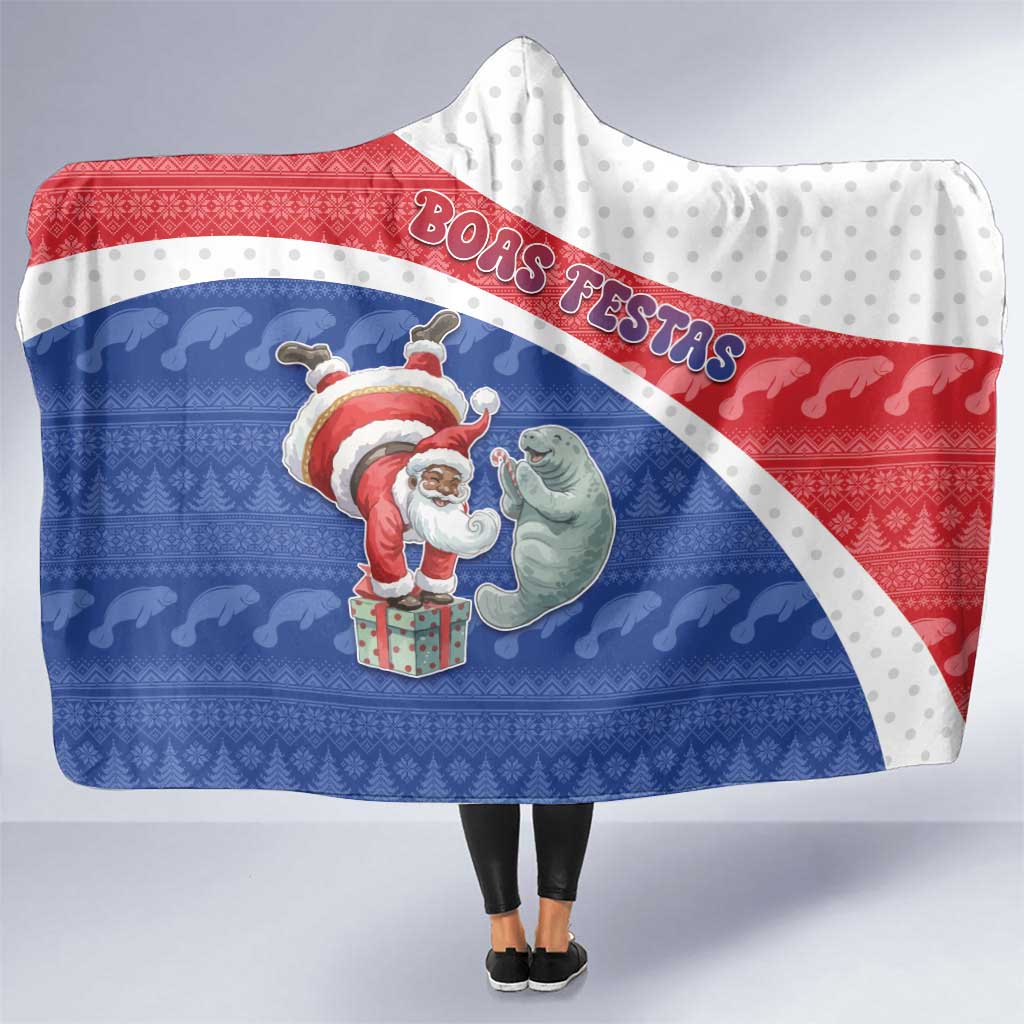 Cape Verde Christmas Hooded Blanket Black Santa Clause With The Manatee - Wonder Print Shop