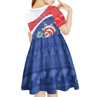 Personalized Cape Verde Christmas Kid Short Sleeve Dress Black Santa Clause With The Manatee - Wonder Print Shop