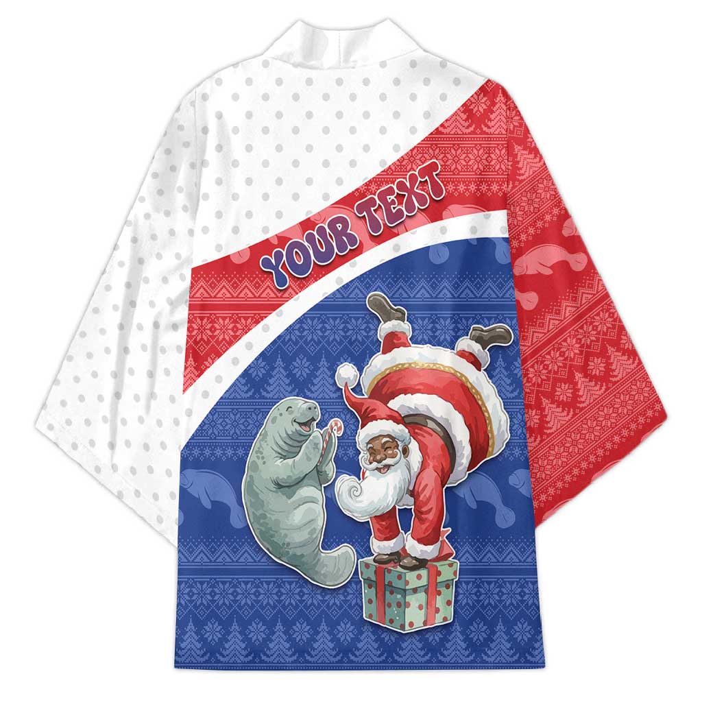 Personalized Cape Verde Christmas Kimono Black Santa Clause With The Manatee - Wonder Print Shop