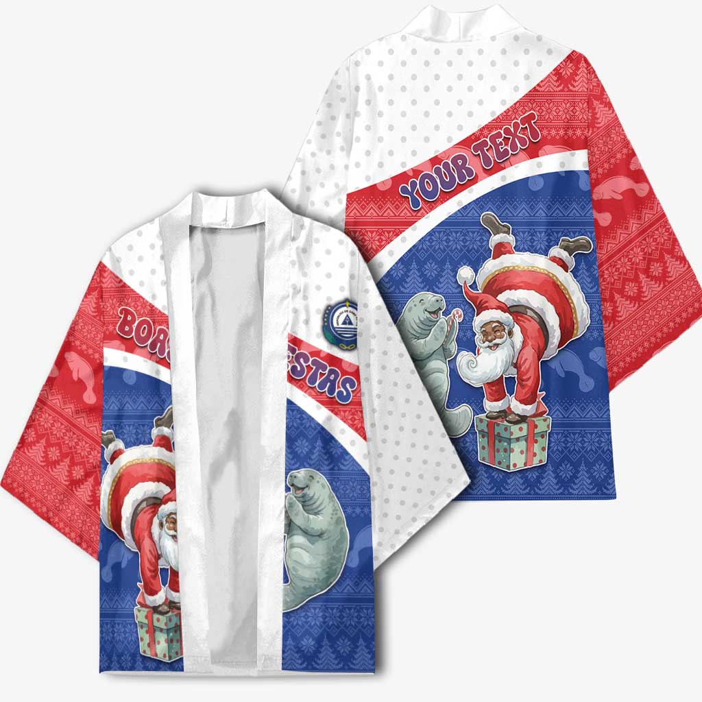 Personalized Cape Verde Christmas Kimono Black Santa Clause With The Manatee - Wonder Print Shop
