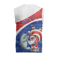 Personalized Cape Verde Christmas Knitted V-Neck Vest The Santa Clause With The Manatee - Wonder Print Shop
