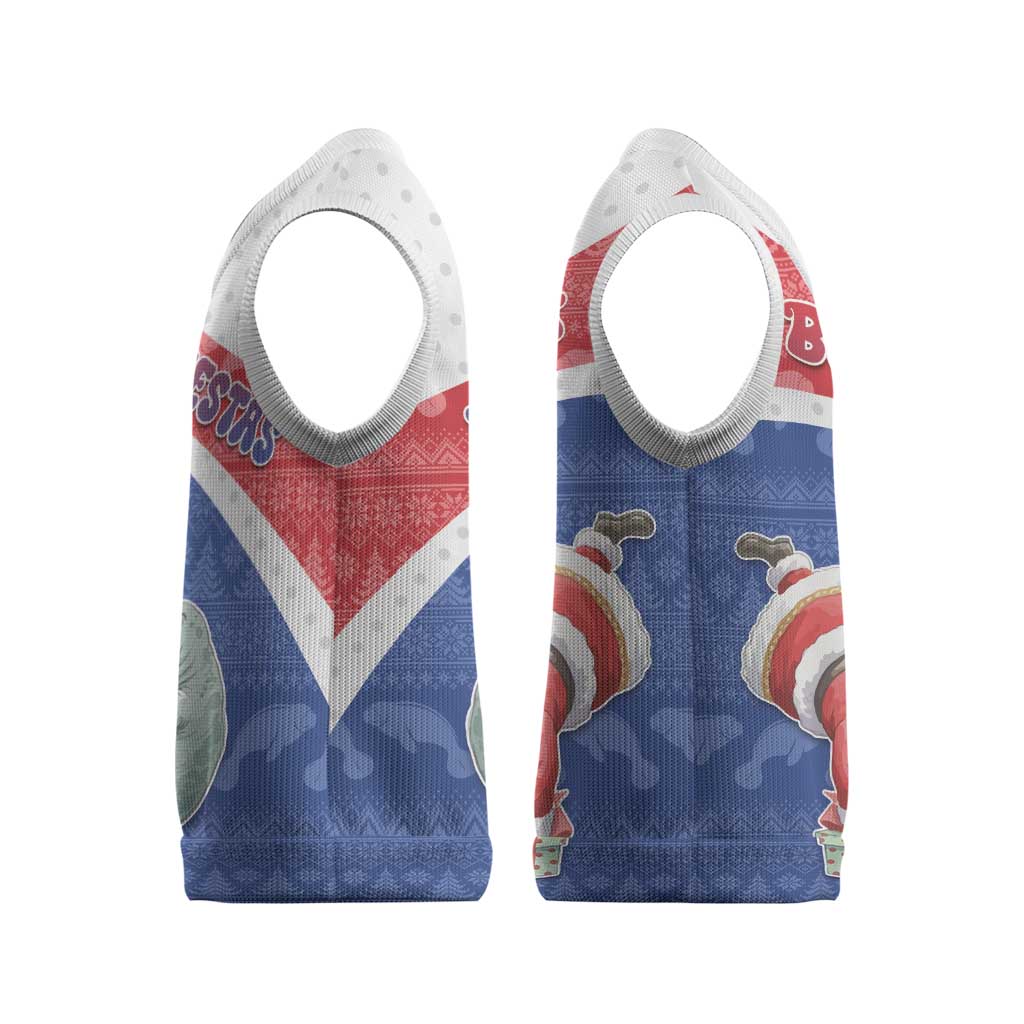 Personalized Cape Verde Christmas Knitted V-Neck Vest The Santa Clause With The Manatee - Wonder Print Shop