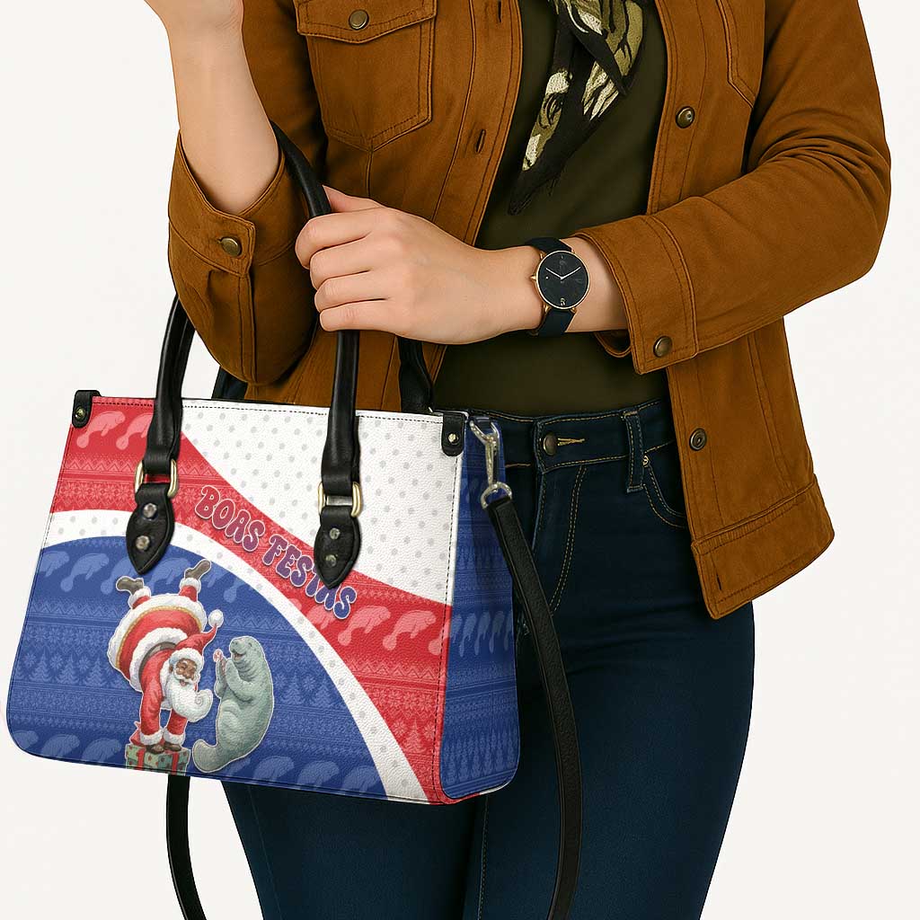 Cape Verde Christmas Leather Bag Black Santa Clause With The Manatee - Wonder Print Shop