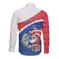 Personalized Cape Verde Christmas Long Sleeve Button Shirt Black Santa Clause With The Manatee - Wonder Print Shop
