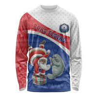 Personalized Cape Verde Christmas Long Sleeve Shirt Black Santa Clause With The Manatee - Wonder Print Shop