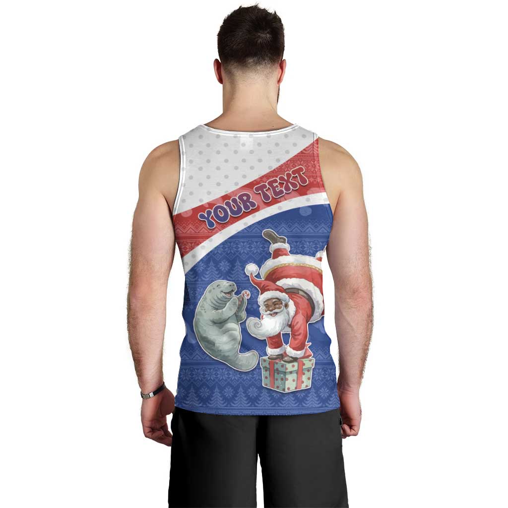 Personalized Cape Verde Christmas Men Tank Top Black Santa Clause With The Manatee - Wonder Print Shop