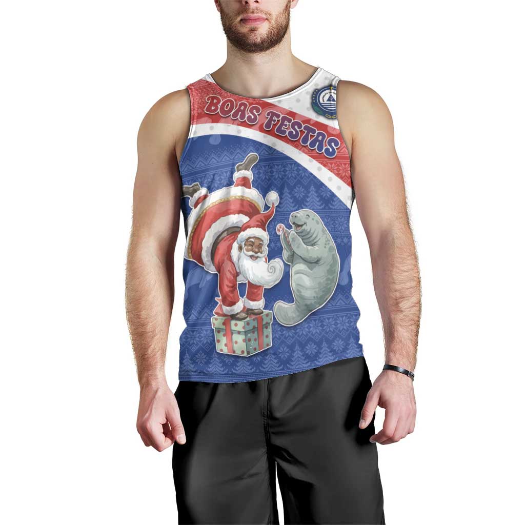 Personalized Cape Verde Christmas Men Tank Top Black Santa Clause With The Manatee - Wonder Print Shop