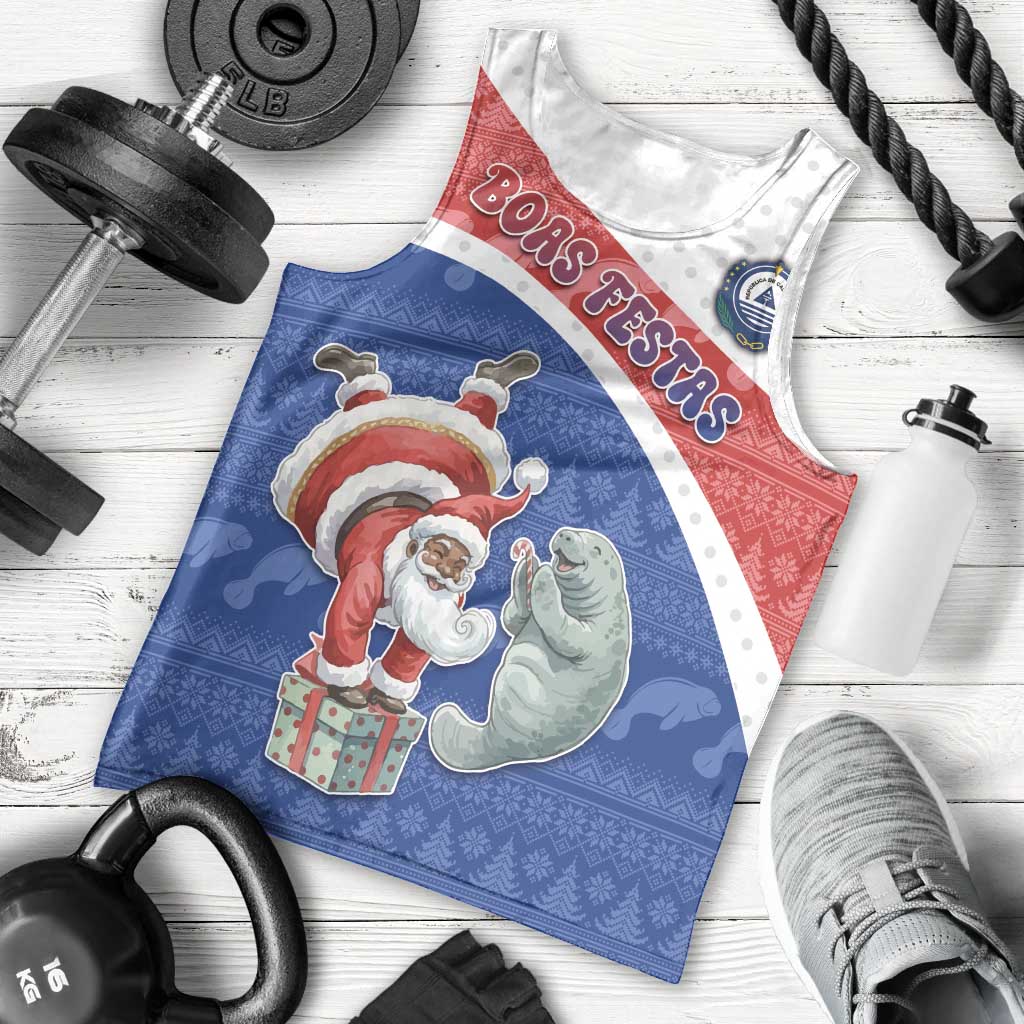 Personalized Cape Verde Christmas Men Tank Top Black Santa Clause With The Manatee - Wonder Print Shop