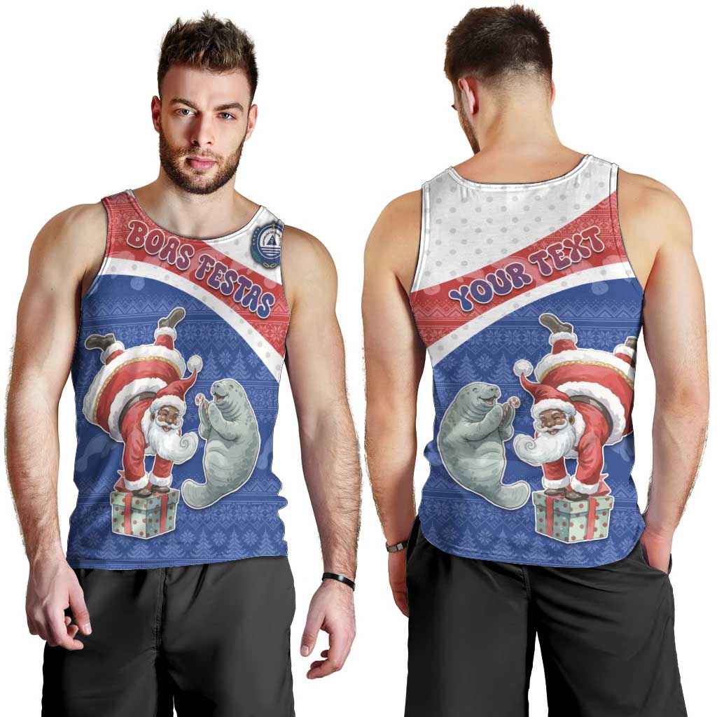 Personalized Cape Verde Christmas Men Tank Top Black Santa Clause With The Manatee - Wonder Print Shop