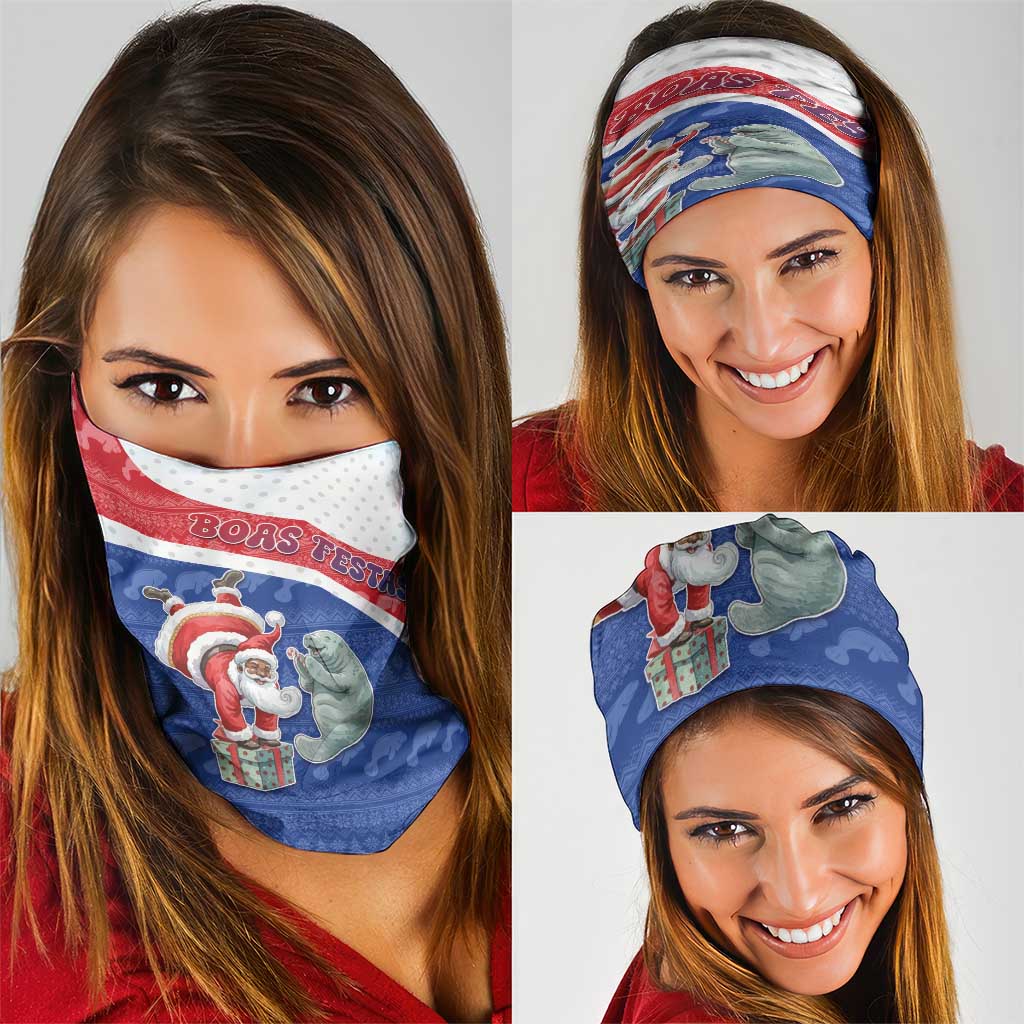 Cape Verde Christmas Neck Gaiter Black Santa Clause With The Manatee - Wonder Print Shop