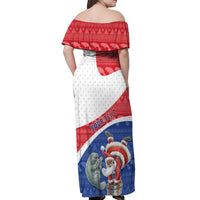 Personalized Cape Verde Christmas Off Shoulder Maxi Dress Black Santa Clause With The Manatee - Wonder Print Shop