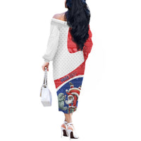 Personalized Cape Verde Christmas Off The Shoulder Long Sleeve Dress Black Santa Clause With The Manatee - Wonder Print Shop