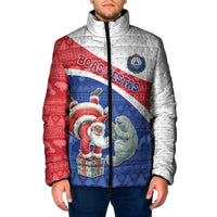 Personalized Cape Verde Christmas Padded Jacket Black Santa Clause With The Manatee - Wonder Print Shop