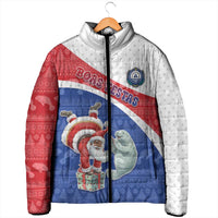 Personalized Cape Verde Christmas Padded Jacket Black Santa Clause With The Manatee - Wonder Print Shop