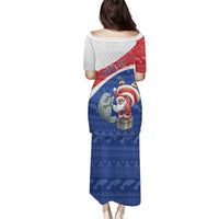 Personalized Cape Verde Christmas Puletasi Black Santa Clause With The Manatee - Wonder Print Shop