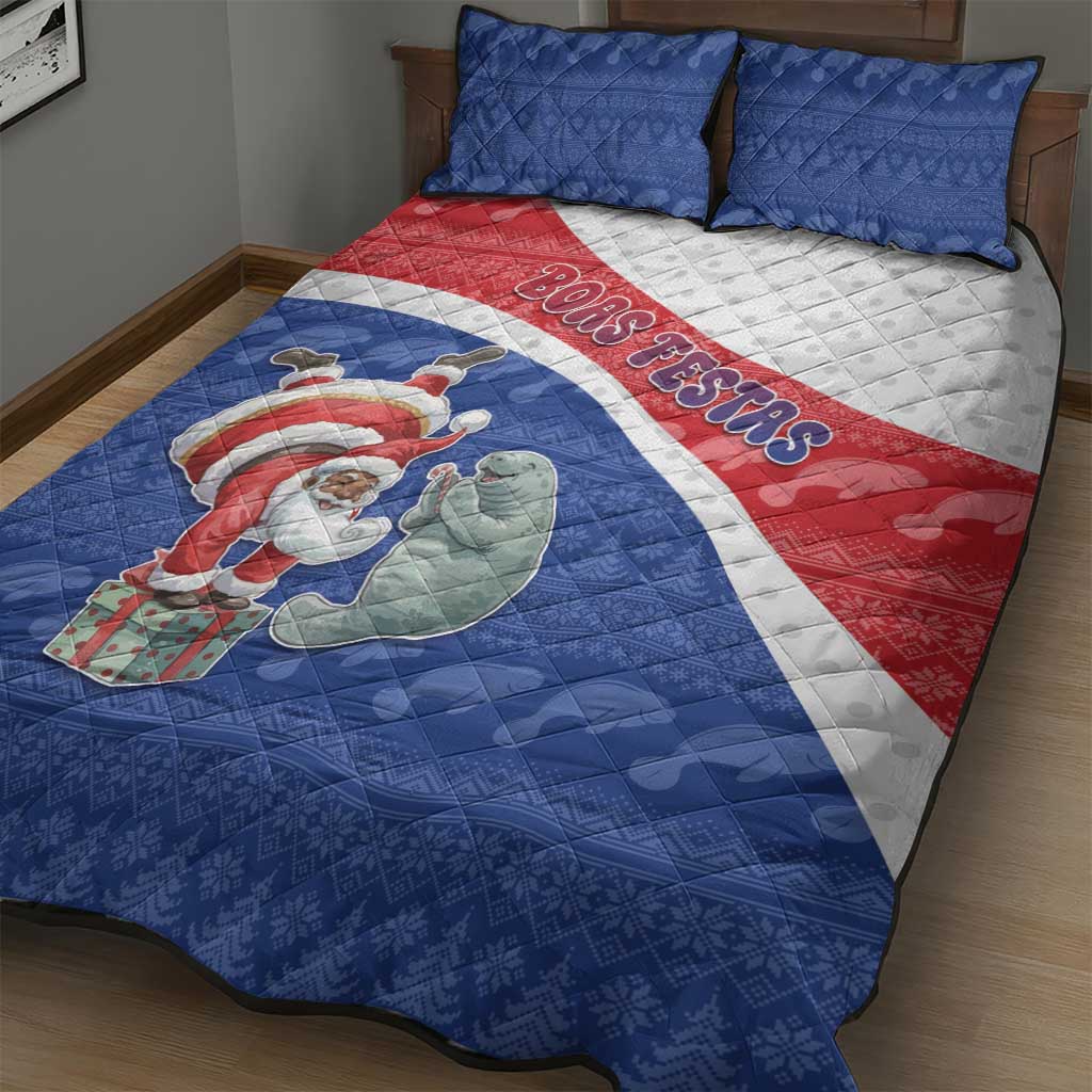 Cape Verde Christmas Quilt Bed Set Black Santa Clause With The Manatee - Wonder Print Shop