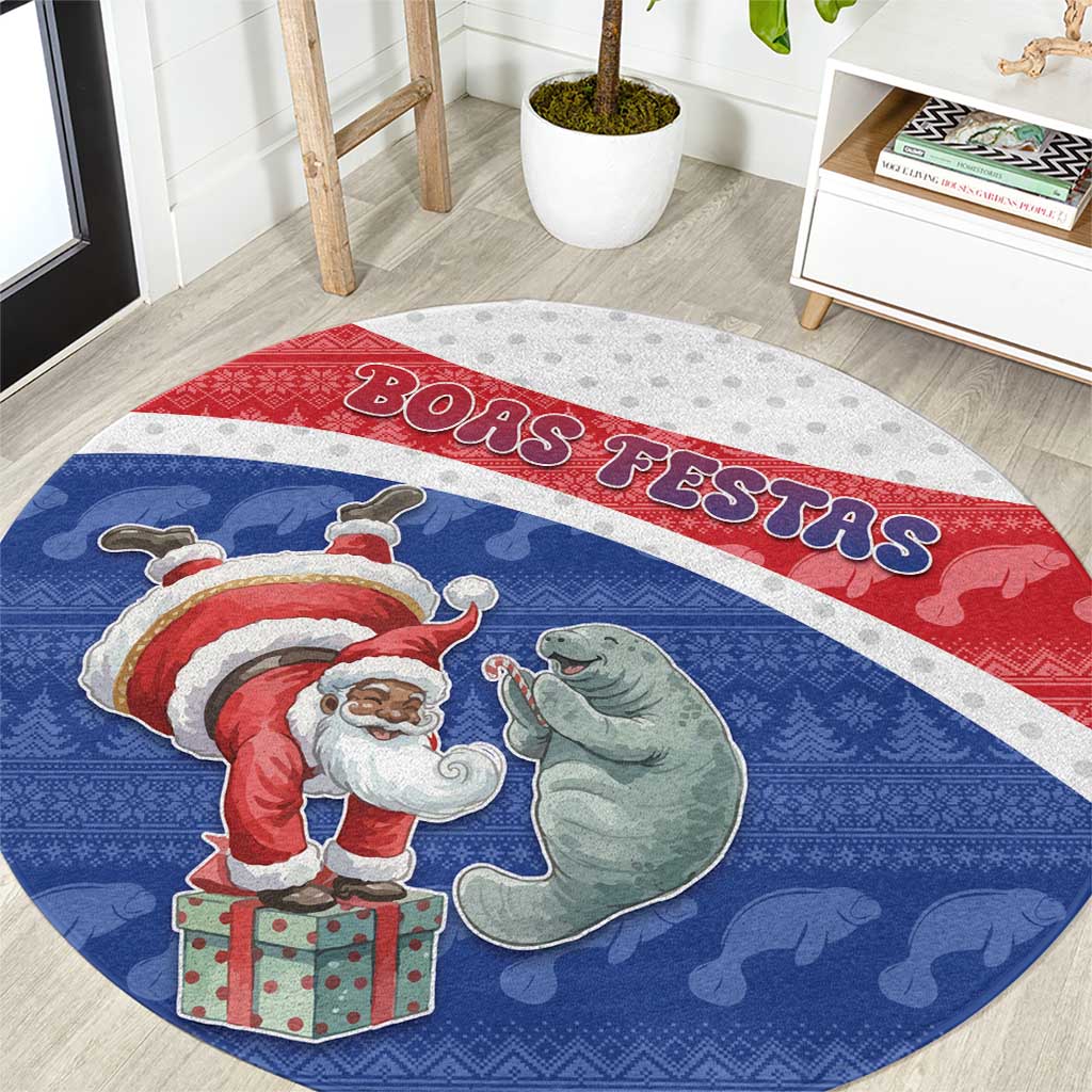 Cape Verde Christmas Round Carpet Black Santa Clause With The Manatee - Wonder Print Shop