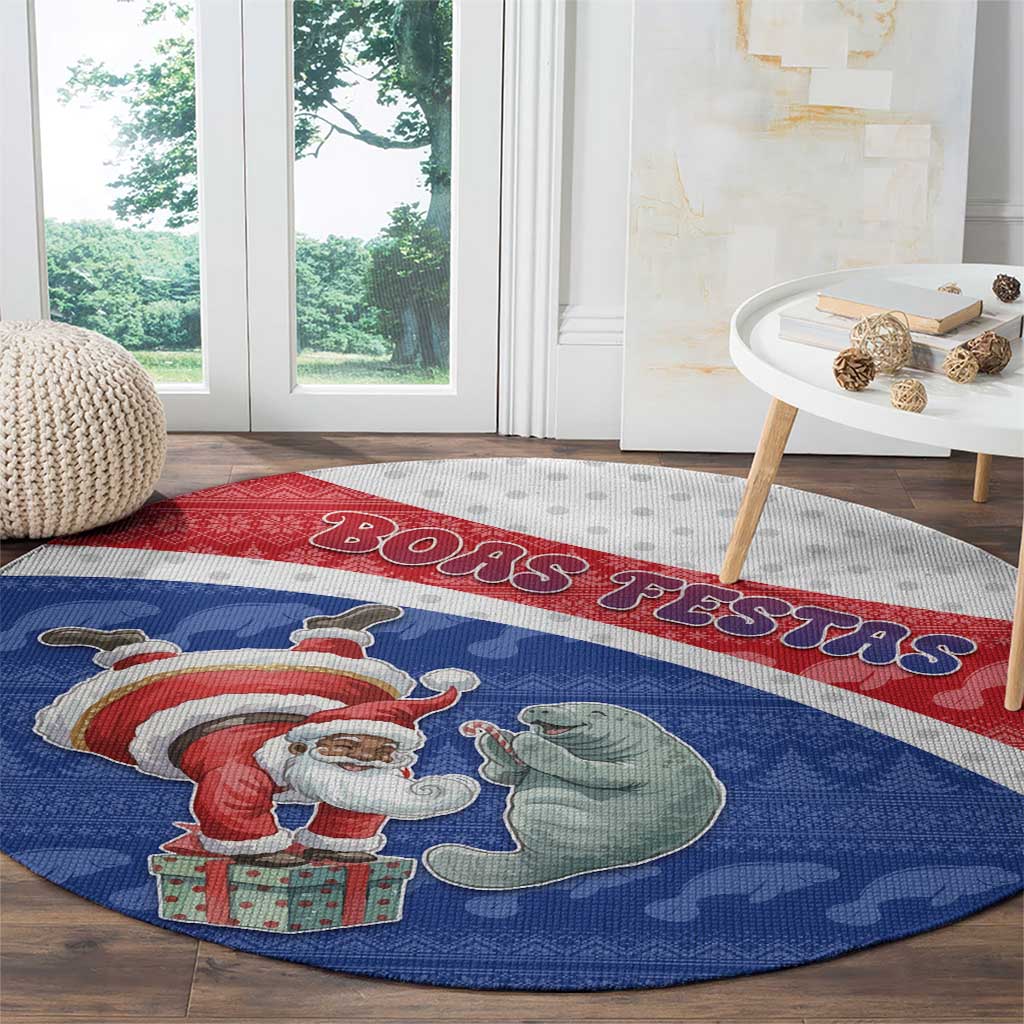 Cape Verde Christmas Round Carpet Black Santa Clause With The Manatee - Wonder Print Shop
