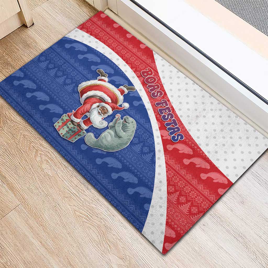 Cape Verde Christmas Rubber Doormat Black Santa Clause With The Manatee - Wonder Print Shop