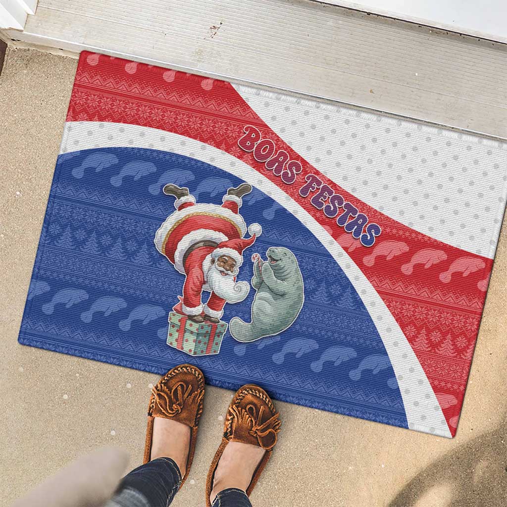 Cape Verde Christmas Rubber Doormat Black Santa Clause With The Manatee - Wonder Print Shop