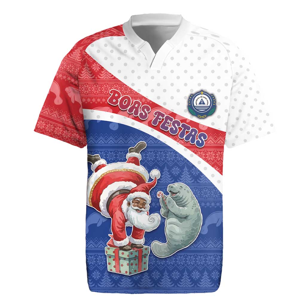 Personalized Cape Verde Christmas Rugby Jersey Black Santa Clause With The Manatee - Wonder Print Shop