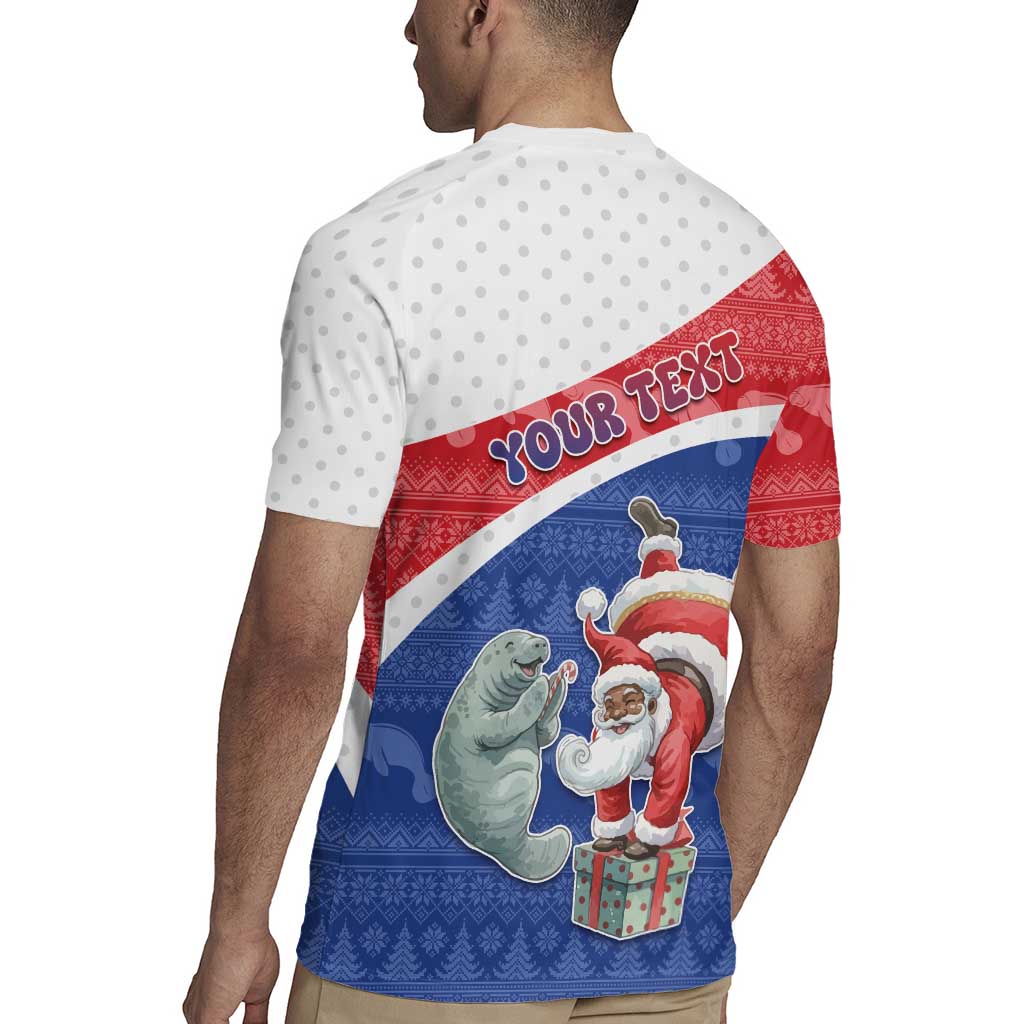Personalized Cape Verde Christmas Rugby Jersey Black Santa Clause With The Manatee - Wonder Print Shop