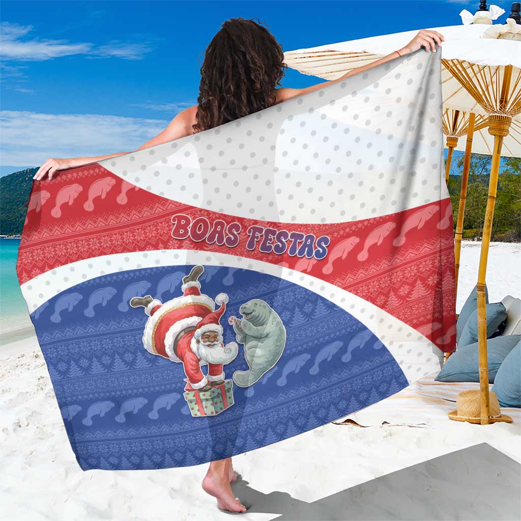 Cape Verde Christmas Sarong Black Santa Clause With The Manatee - Wonder Print Shop