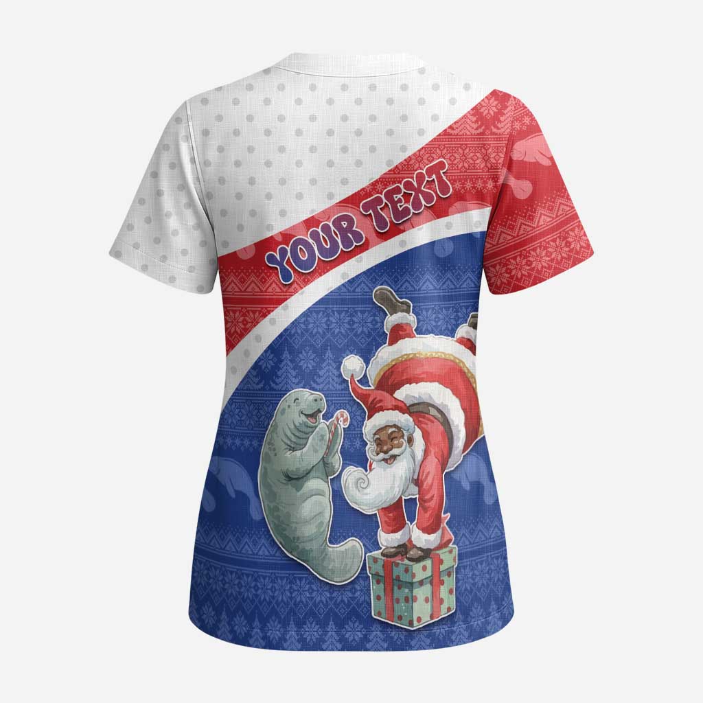 Personalized Cape Verde Christmas Scrub Top Black Santa Clause With The Manatee - Wonder Print Shop