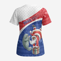 Personalized Cape Verde Christmas Scrub Top Black Santa Clause With The Manatee - Wonder Print Shop