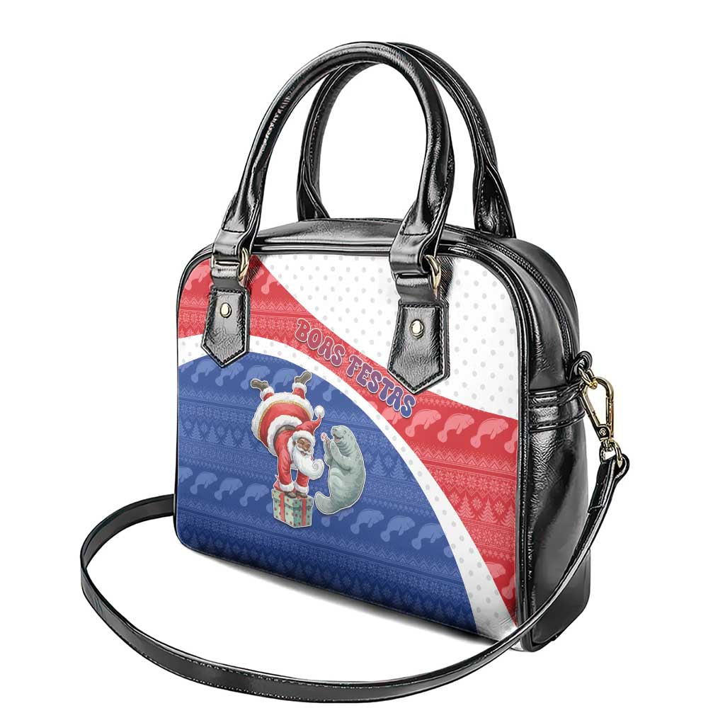 Cape Verde Christmas Shoulder Handbag Black Santa Clause With The Manatee - Wonder Print Shop