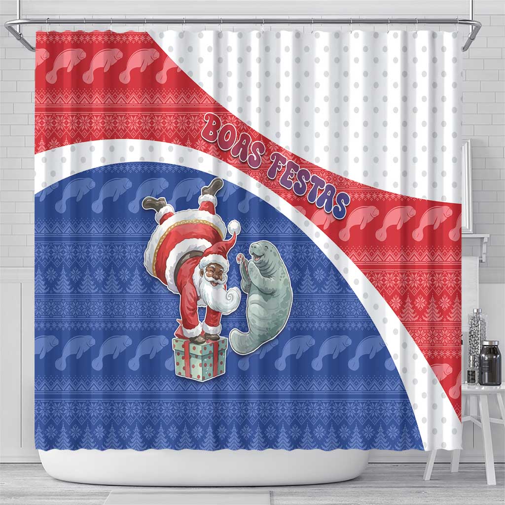 Cape Verde Christmas Shower Curtain Black Santa Clause With The Manatee - Wonder Print Shop