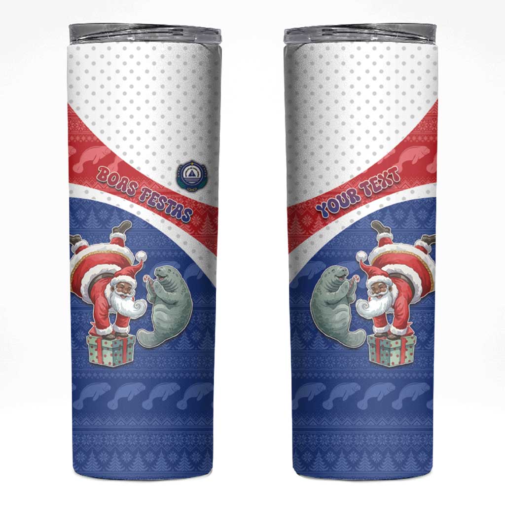 Personalized Cape Verde Christmas Skinny Tumbler Black Santa Clause With The Manatee - Wonder Print Shop