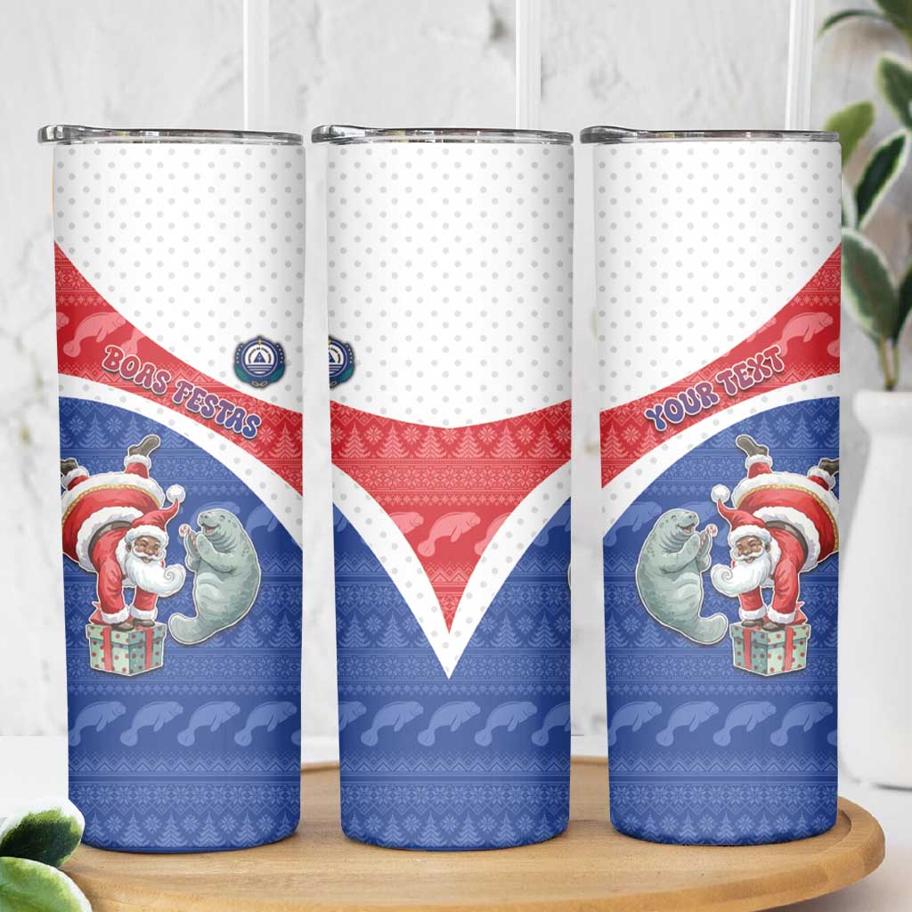 Personalized Cape Verde Christmas Skinny Tumbler Black Santa Clause With The Manatee - Wonder Print Shop